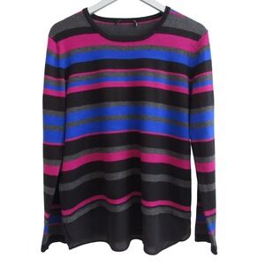 Investments Striped Sweater With Chiffon Shirttail Hem XL‎